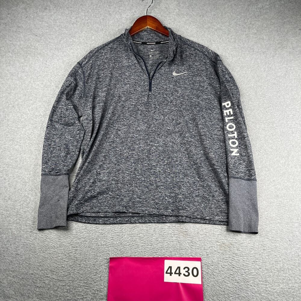 Nike Running Peloton 1/2 Zip Long Sleeve Navy Heather Thumb Holes Womens L